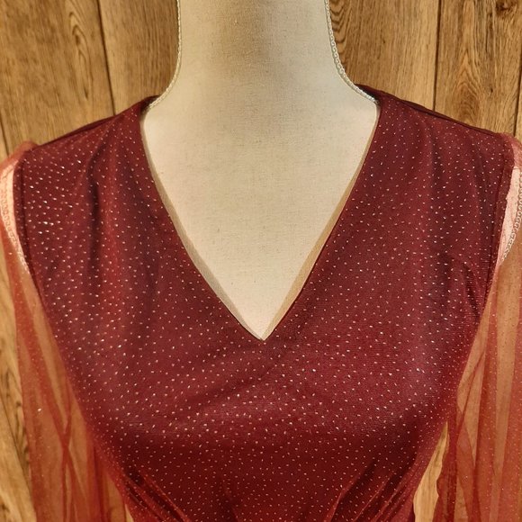 NWT Jasambac/Elensa Maroon Sparkly Evening Dress (Small) - Picture 2 of 11